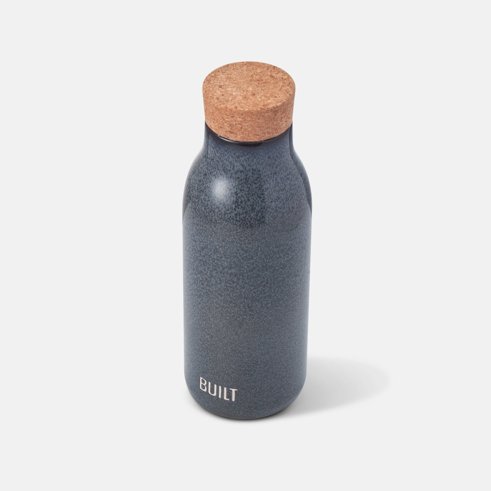 Built Ceramic Water Bottle with Cork Lid, 17-Ounce, Blue Reactive