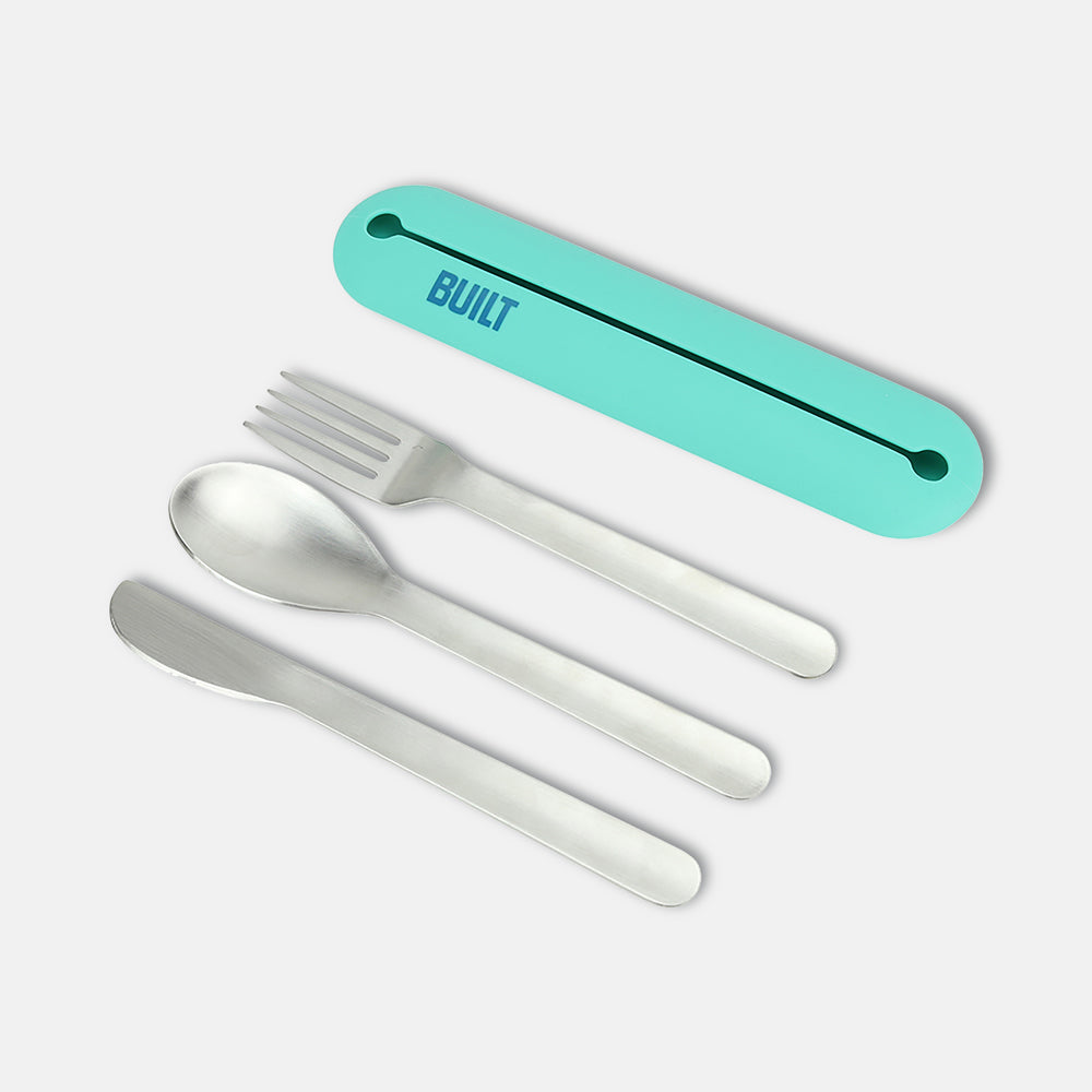 Silicone Utensil Case with Stainless Steel Utensils Twilight Blue