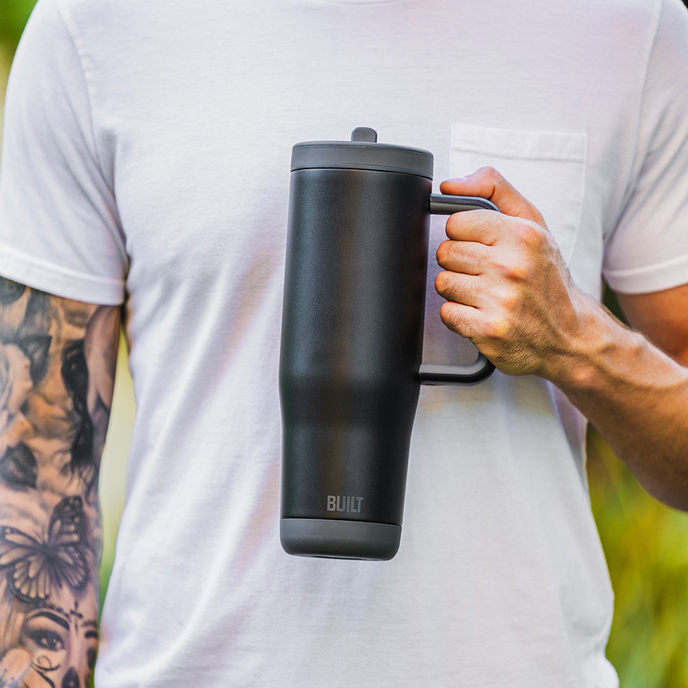 thumbnail image 2 of BUILT 40oz Cascade Double Wall Vacuum Insulated Stainless Steel Water Bottle With Wide Mouth Straw Lid, Black 2 of 10