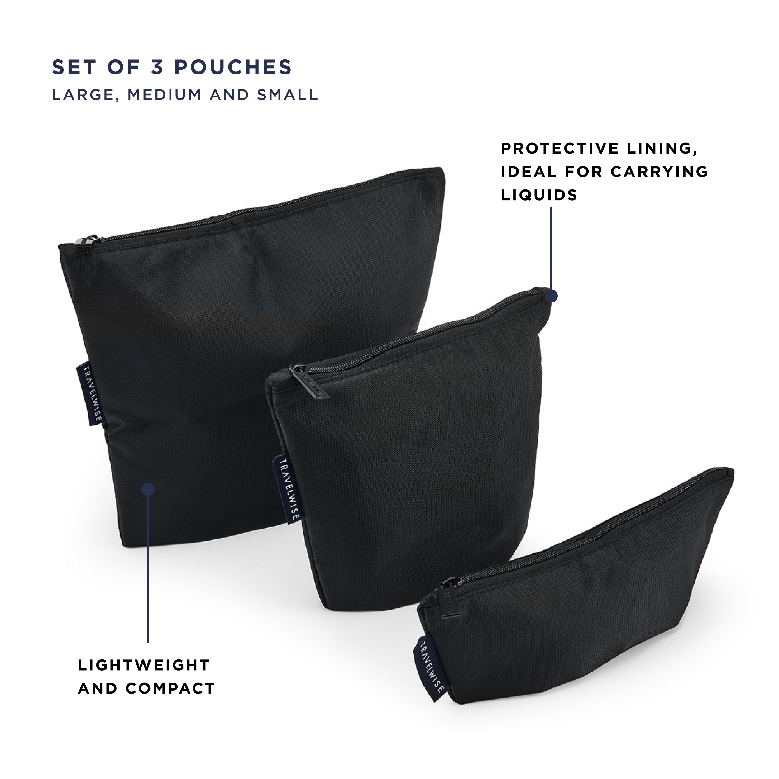 TravelWise 3 Piece Top Zip Pouch Set