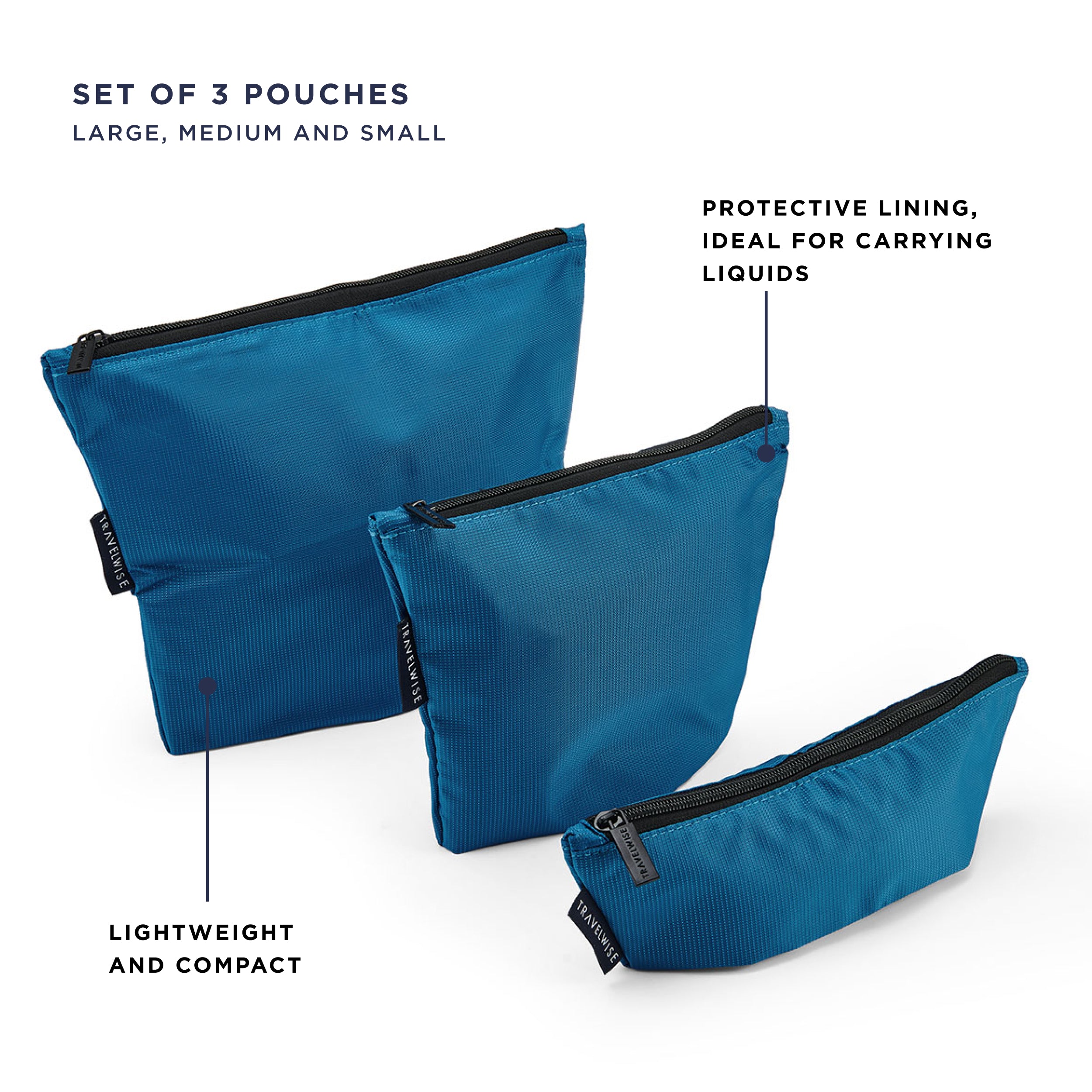 TravelWise 3 Piece Top Zip Pouch Set