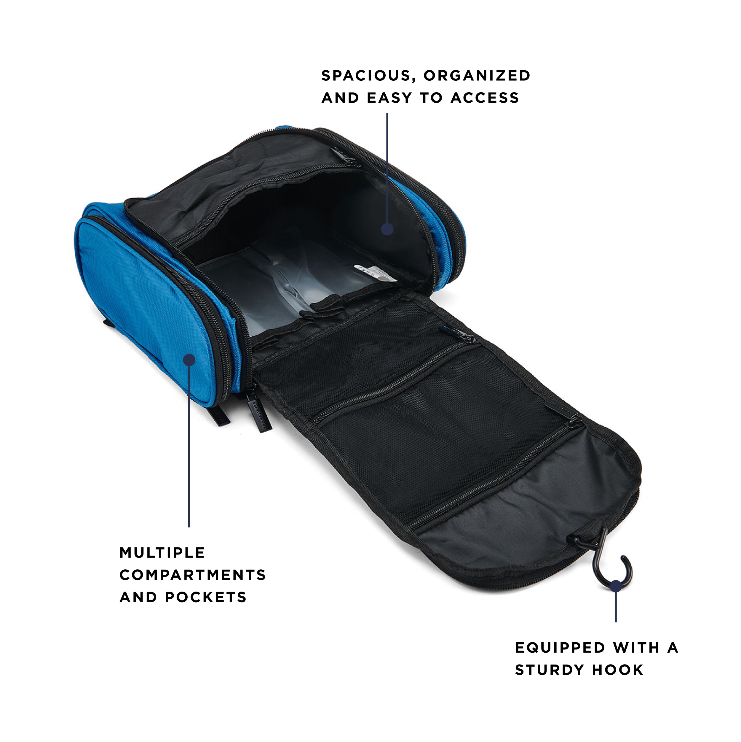 men's bath travel bag with compartments TravelWise Hanging Toiletry Bag, Travel Toiletry Organizer, Blue
