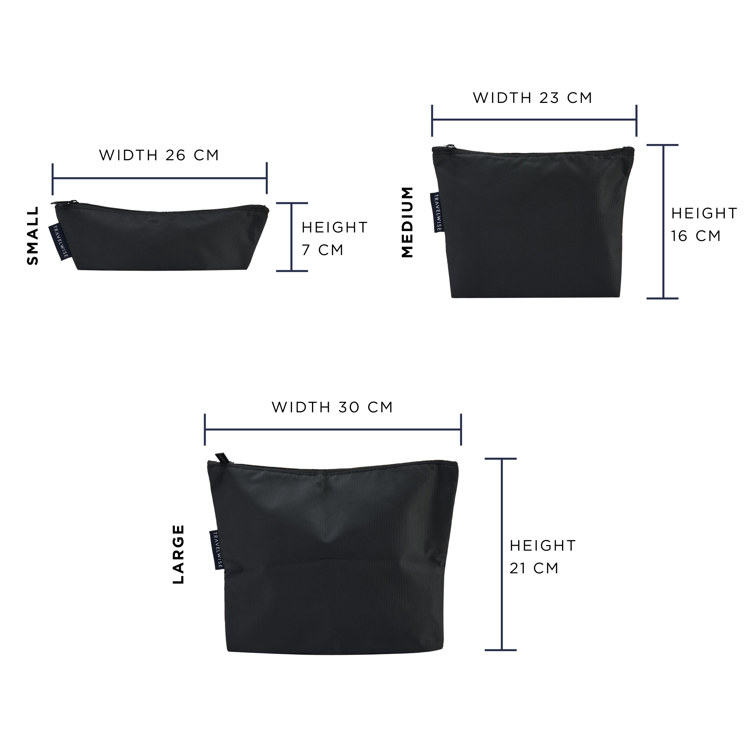TravelWise 3 Piece Top Zip Pouch Set